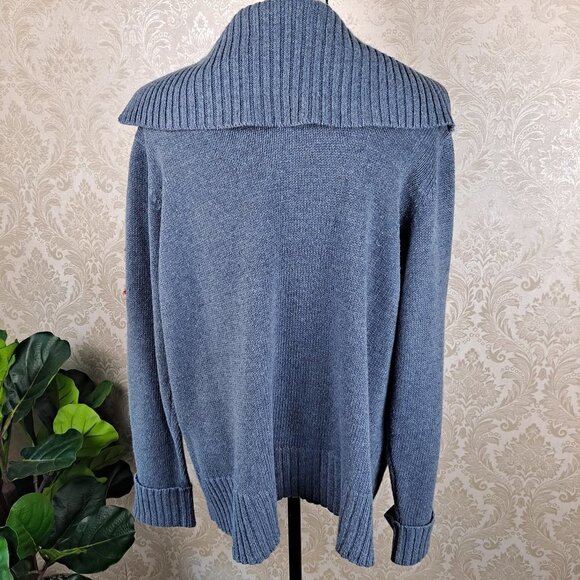 Victoria Jones Woman Size 1X Blue Knit Zip Front Cardigan Floral Embroidery EUC - Picture 8 of 12